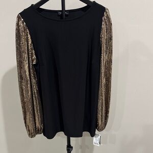 Stylish Black Blouse with Gold Sequin Sleeves